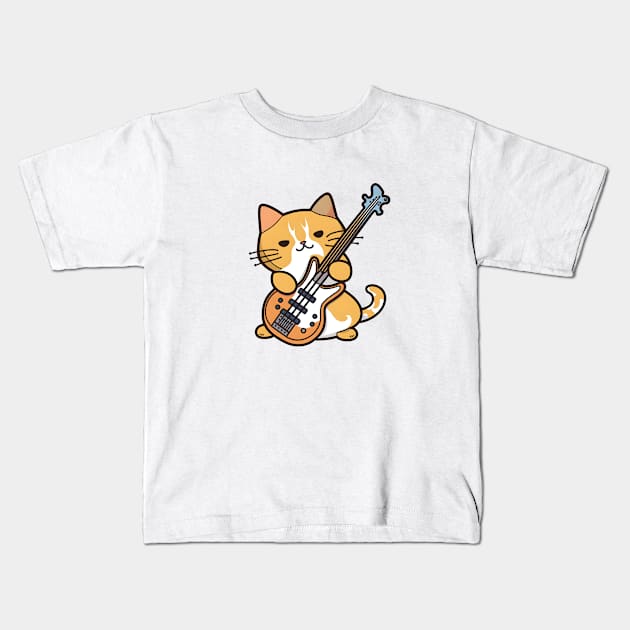 Cat Rickenbacker Bass Kids T-Shirt by Artifyio